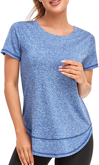 Abrooical Women’s Short Sleeve Workout Shirts Crewneck Sports Yoga Running Dry Fit Tops Side Split Tee Activewear
