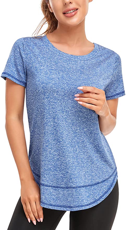 Abrooical Women’s Short Sleeve Workout Shirts Crewneck Sports Yoga Running Dry Fit Tops Side Split Tee Activewear