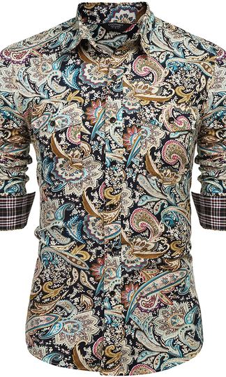 COOFANDY Men’s Floral Dress Shirt Slim Fit Casual Paisley Printed Shirt Long Sleeve Button Down Shirts