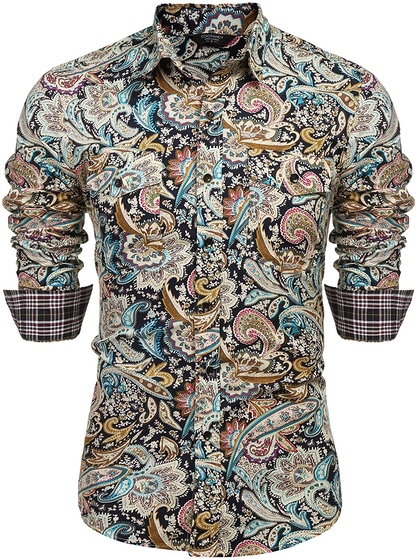 COOFANDY Men’s Floral Dress Shirt Slim Fit Casual Paisley Printed Shirt Long Sleeve Button Down Shirts
