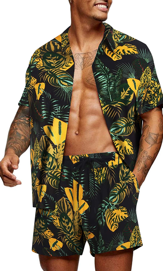 COOFANDY Men’s Flower Shirt Hawaiian Sets Casual Button Down Short Sleeve Shirt