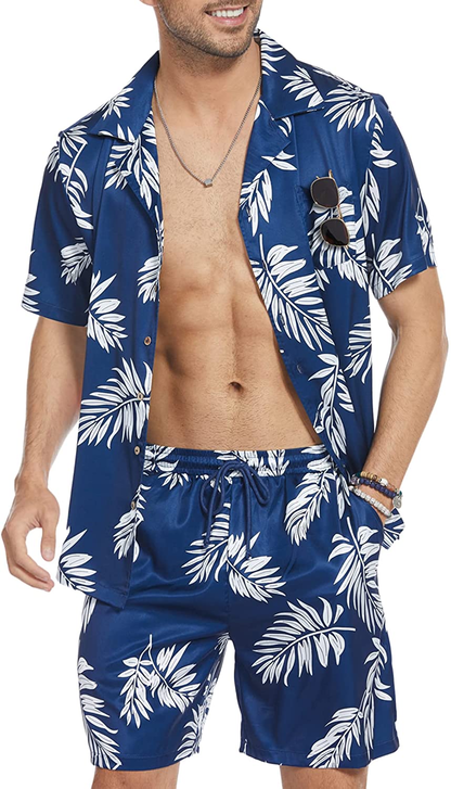 COOFANDY Men’s Hawaiian Sets Casual Button Down 2 Piece Suit Floral Pattern Printed Summer Shirt for Vacation