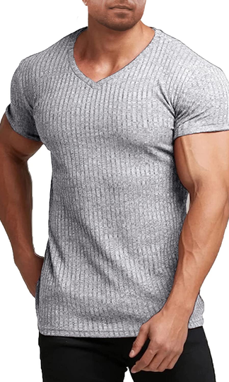 COOFANDY Men’s Muscle T Shirts Stretch Short Sleeve V Neck Bodybuilding Workout Tee Shirts