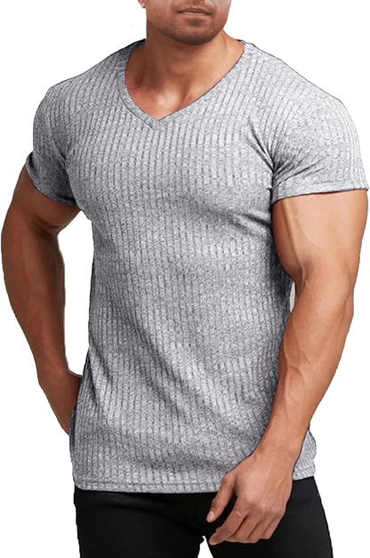 COOFANDY Men’s Muscle T Shirts Stretch Short Sleeve V Neck Bodybuilding Workout Tee Shirts