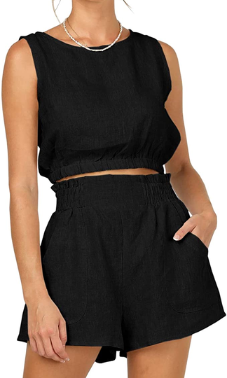 Eurivicy Women’s 2 Piece Outfits Sleeveless Crop Tank Top and High Waist Pocketed Shorts Loose Summer 2pcs Short Sets