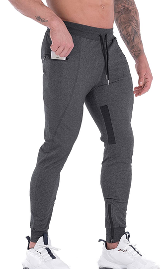 FIRSTGYM Mens Joggers Sweatpants Slim Fit Workout Training Thigh Mesh Gym Jogger Pants with Zipper Pockets