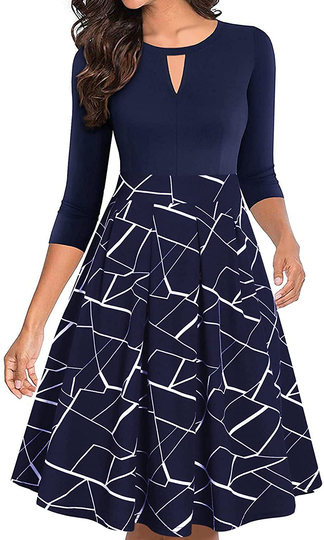 IHOT Women’s Vintage Floral Flared A-Line Swing Casual Party Dresses with Pockets