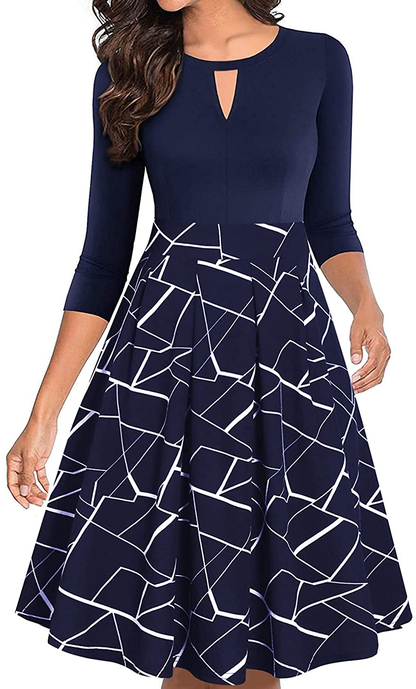 IHOT Women’s Vintage Floral Flared A-Line Swing Casual Party Dresses with Pockets