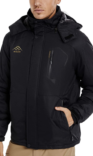 INVACHI Men’s Waterproof Ski Jacket Hooded Mountain Windbreakers Windproof Raincoat Winter Warm Snow Coat