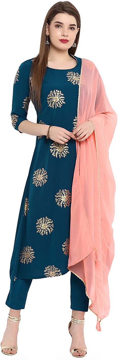 Janasya Indian Women’s Tunic Tops Crepe Kurti Set with Dupatta for Women