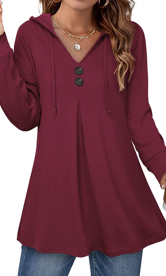 Lotusmile Women’s Long Sleeve Hooded Tunic Tops Button Swing Pullover Hoodie Sweatshirts