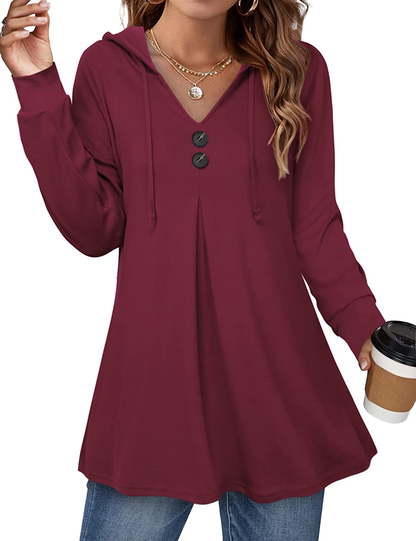 Lotusmile Women’s Long Sleeve Hooded Tunic Tops Button Swing Pullover Hoodie Sweatshirts
