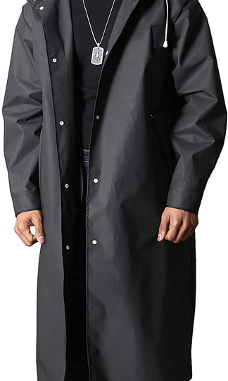 MAGCOMSEN Men’s Long Raincoat Waterproof Reusable Hiker Rain Poncho With Hood Fishing Rain Jacket Rainwear