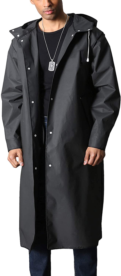 MAGCOMSEN Men’s Long Raincoat Waterproof Reusable Hiker Rain Poncho With Hood Fishing Rain Jacket Rainwear