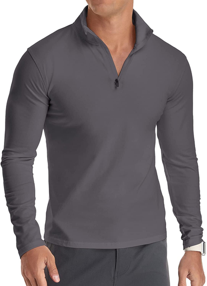 YTD Men’s Long/Short Sleeve Polo Shirts Quarter-Zip Casual Slim Fit Mock Neck Basic Designed Cotton Shirts